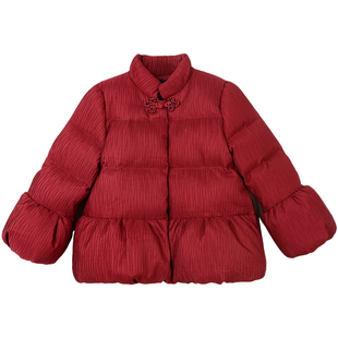 NORNOR女童红色羽绒服25新款冬装保暖好看中式国风儿童拜年服外套
