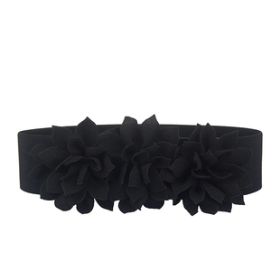 夏季优雅时尚百搭花朵弹力松紧腰带女装饰婚礼服连衣裙子皮带红色