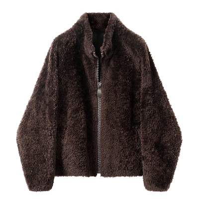 赛巴盾短毛拉贡羊皮毛一体女士短款立领真皮皮草冬装保暖外套2025