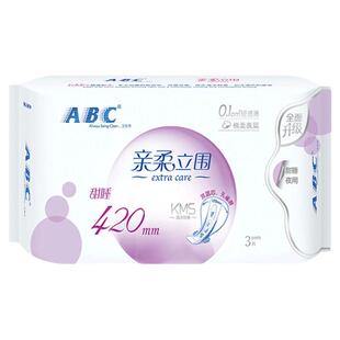 ABC卫生巾K89夜用甜睡420mm 超极薄 亲柔立围棉柔表层超长 3片/包