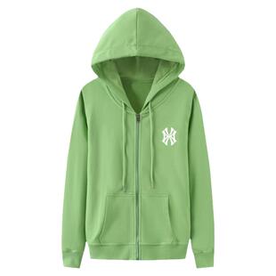 2024春秋薄款绿色连帽拉链开衫卫衣印花女款街头休闲运动长袖外套