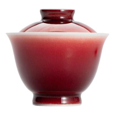 枭窑手工手绘雪顶盖碗郎红