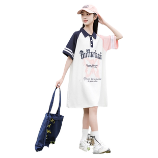 女童连衣裙2026新款夏季中大童学院风洋气夏天polo领夏装时髦裙子
