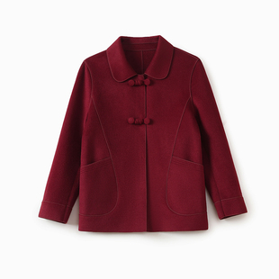 恒源祥中老年女装2025新款羊毛呢外套妈妈春秋装双面呢羊毛大衣