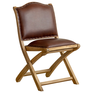 【微瑕清仓】进口实木折叠椅复古书桌椅牛皮躺椅中古柚木餐椅椅子