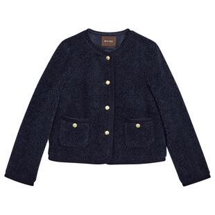 YINER音儿专选女装冬季时尚法式短款圆领保暖环保羊毛皮草外套