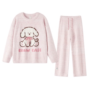 BE半边绒睡衣女款冬季加厚可爱长袖毛绒秋冬珊瑚绒家居服冬天加绒