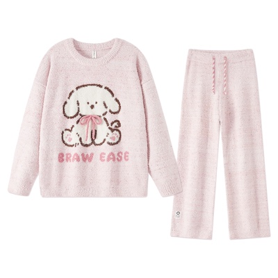 BE半边绒小狗提花睡衣女冬新品