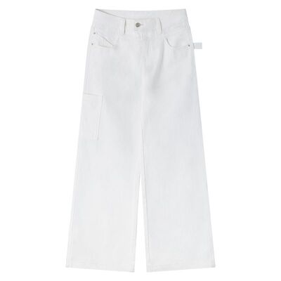 轻酵洗白色纯棉低腰阔腿牛仔裤