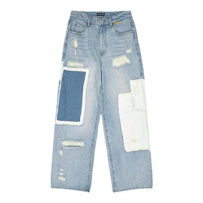 中式国风提花棉麻连衣裙牛仔裤