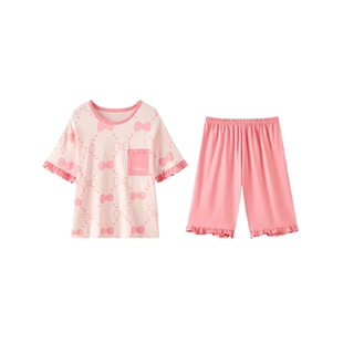 deesha笛莎女童纯棉睡衣春夏季薄款儿童短袖家居服套装透气空调服