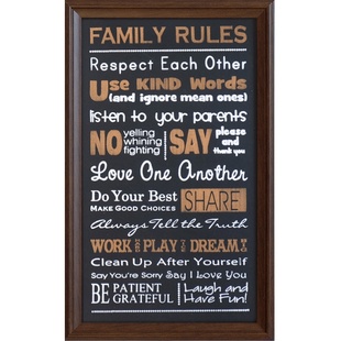 美式乡村客厅书房英文家规装饰画 FAMILY RULES挂画 黑色字母壁画
