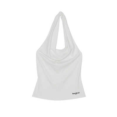 月光白罗纹荡领挂脖上衣