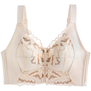 拉链式前扣内衣女大胸显小收副乳防下垂薄款全罩杯聚拢蕾丝文胸罩