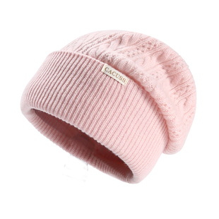 CUCUSS纯羊毛帽子女士冬季镂空麻花针织帽保暖防寒护耳毛线堆堆帽