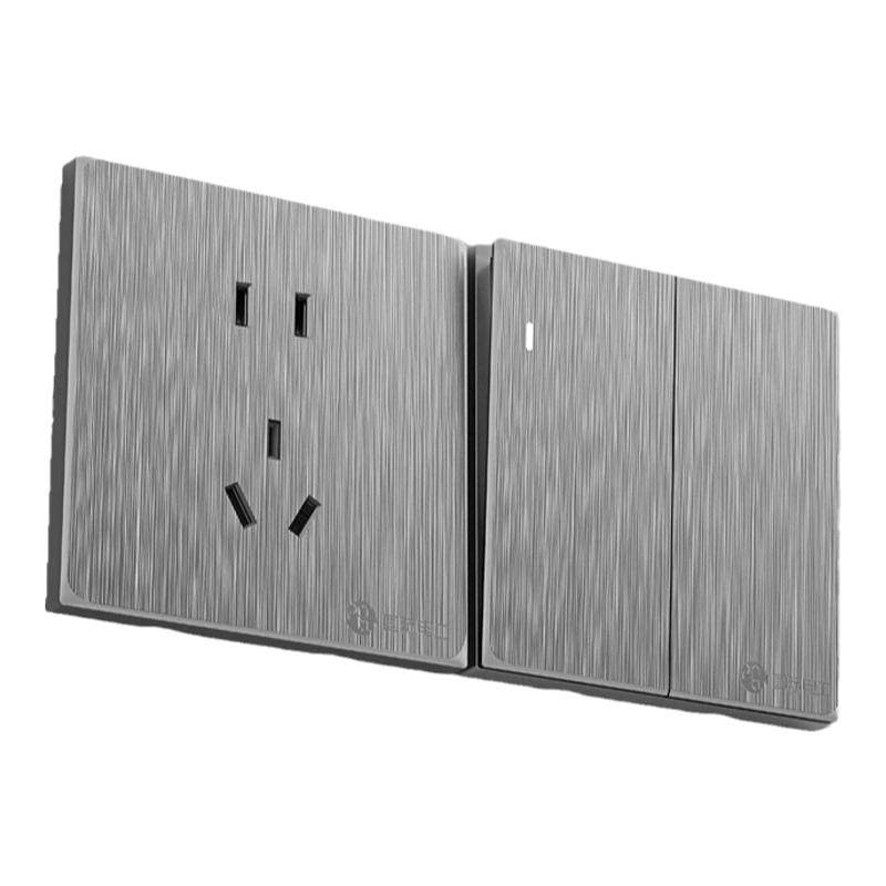 国际电工86型开关插座面板拉丝灰单开单联1位一开单控电源灯开关