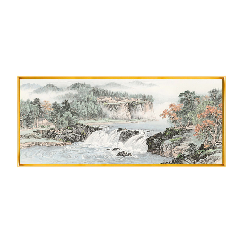 流水生财十字绣2026年新款山水聚宝盆手工绣印花自绣横版全绣线绣