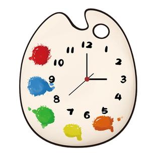 美术教室培训工作室装饰挂钟静音扫秒客厅家用创意文艺调色板钟表