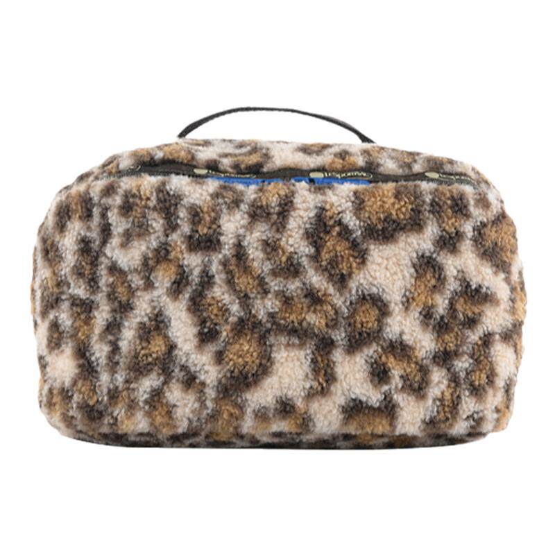 LeSportsac乐播诗2024新款辣妹豹纹化妆收纳包毛绒时尚手提包女