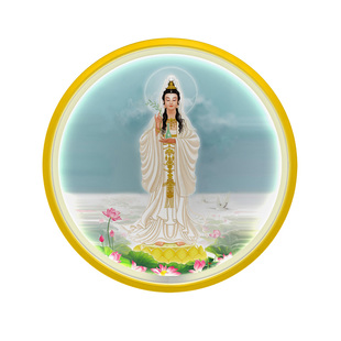 观音菩萨莲花心经佛光佛龛圆形背景灯灯光圈发光圆形挂墙画灯饰画