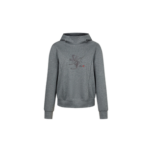 HUI卉非遗山雀纹刺绣暮云灰弹力立领斜压线立裁连帽卫衣挺括有型