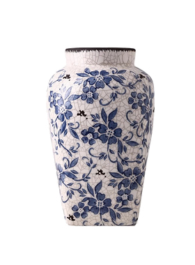 复古中式冰裂纹青花瓷陶瓷花瓶感家居装饰水培花瓶摆件酒店样板房