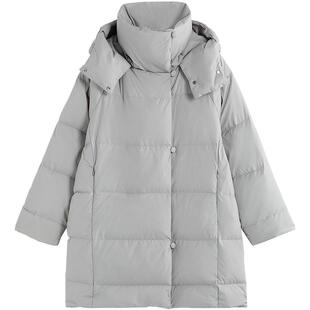 EXCEPTION例外女装中式宽松连帽白鹅绒黑色羽绒服棉服中长款