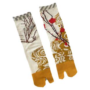 老虎本命年红袜虎年分趾袜女纯棉复古日系二趾袜ins潮网红中筒袜