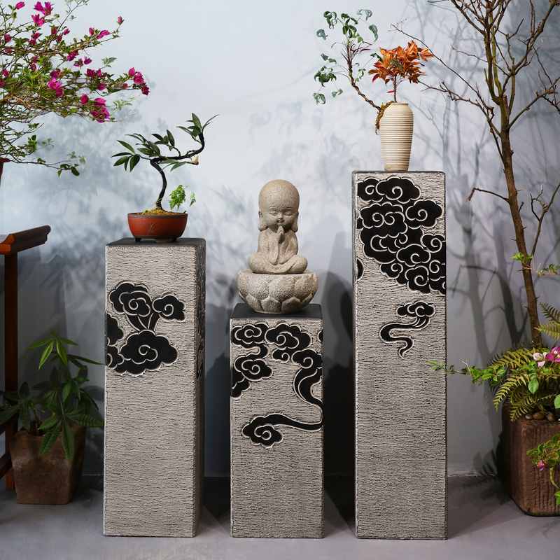 新中式祥云展示柱仿石墩子摆件底座客厅玄关落地装饰庭院花园布置