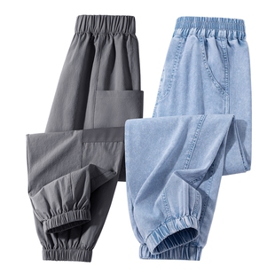 史努比童装男童裤子夏季2026新款防蚊运动长裤儿童薄款天丝牛仔裤