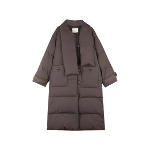 BLUEerror 宽松白色加厚长款羽绒服女过膝冬季超厚保暖中长外套