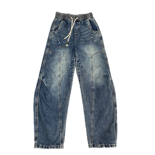 美式复古阔腿弯刀牛仔裤男2026春秋新款潮牌宽松百搭直筒休闲长裤