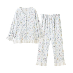 【2026新品】TugTug纱布月子服夏薄款竹棉吸汗女士睡衣长袖家居服