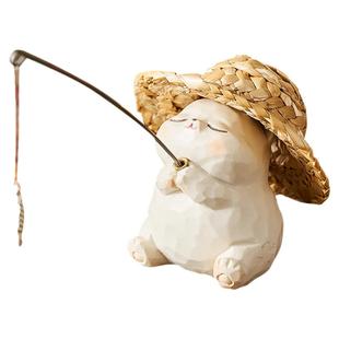 生态古法鱼缸边草缸乌龟缸草帽猫咪钓鱼装饰摆件假山流水鱼池造景