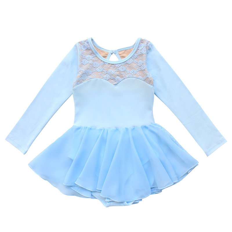 儿童秋冬纯棉舞蹈服女童长袖练功服考级服软雪纺蕾丝芭蕾舞裙1373