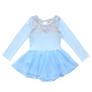 儿童秋冬纯棉舞蹈服女童长袖练功服考级服软雪纺蕾丝芭蕾舞裙1373