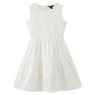 【100%棉】eland kids衣恋童装女童连衣裙26夏新品法式无袖小白裙