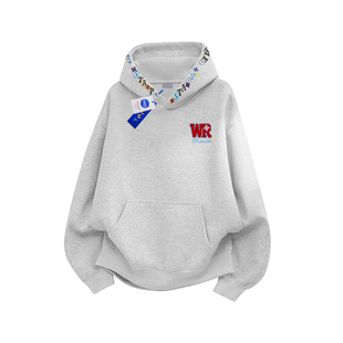 W字母刺绣连帽卫衣男女同款氛围感重加绒帽衫学生秋冬上衣高质量