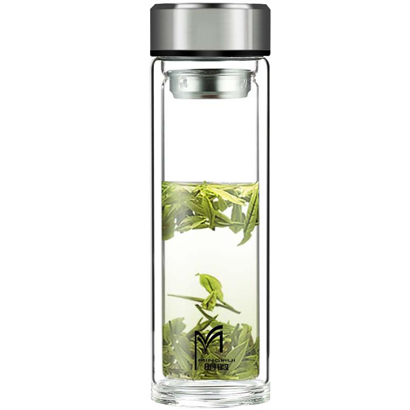 水杯印字双层玻璃杯定制LOGO礼品广告杯子订制图案泡茶杯活动送礼