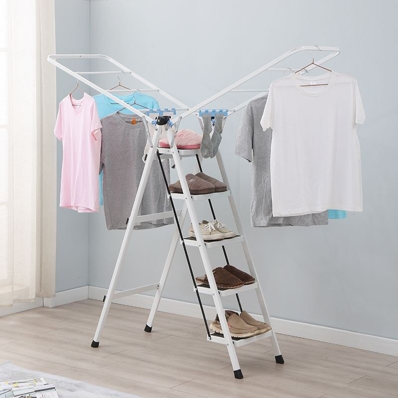 置地梯子晾衣架两用免安装三四五步梯多能折叠晾衣架梯脚踏踏板梯