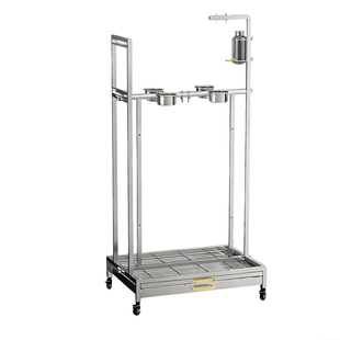 大牛不锈钢鸟站台架子栏栅爬梯站杆自动喂水器带厕所鹦鹉鸟站台架