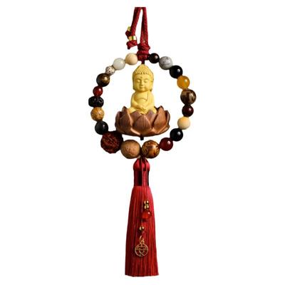 汽车挂件桃木莲花观音佛