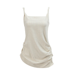 NON RESTRAIN亚麻条纹压褶扭结吊带背心上衣女绑带抽褶半身裙套装