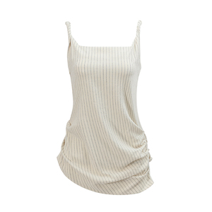 NON RESTRAIN亚麻条纹压褶扭结吊带背心上衣女绑带抽褶半身裙套装
