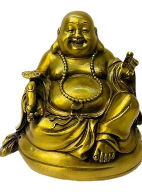 黄铜弥勒佛笑脸佛托元宝佛圆佛莲花底座摆件