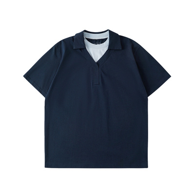 LR MADE 26SS 深V海鸥领 凉感Sorona®撞色假两件短袖T恤