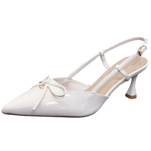 漆皮蝴蝶结尖头细跟高跟鞋女2026春夏新款配裙子法式后空包头凉鞋