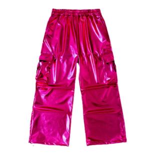 儿童爵士舞时髦露脐上衣亮皮反光闪亮裤子套装女童jazz舞蹈甜酷潮