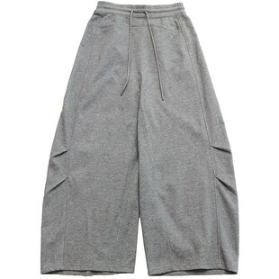 鹿与飞鸟“闲适空间”通勤垂坠烟灰色立裁压褶设计感休闲卫裤6995