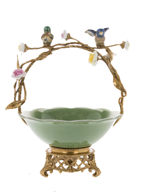 陶瓷铜小鸟提篮果盘美式风工艺品